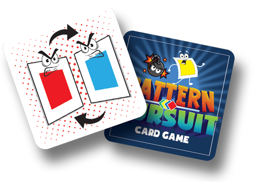 Pattern Pursuit card game packaging with cartoon characters on a white background