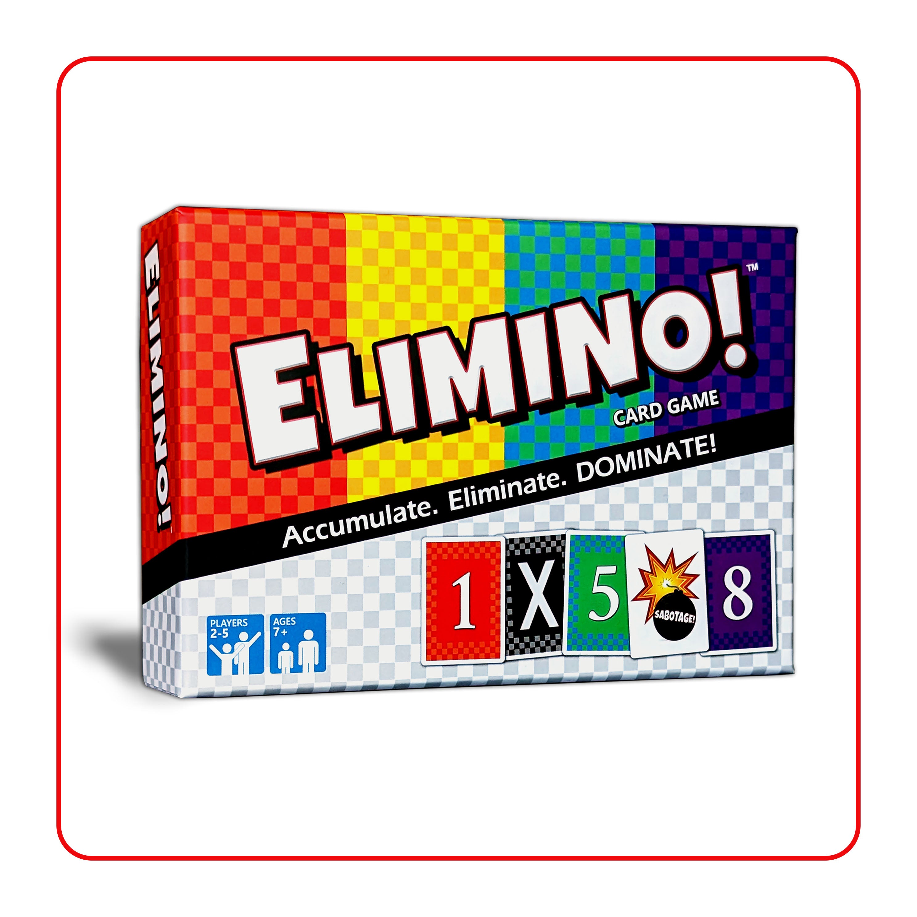 Elimino! card game box with colorful design on a white background
