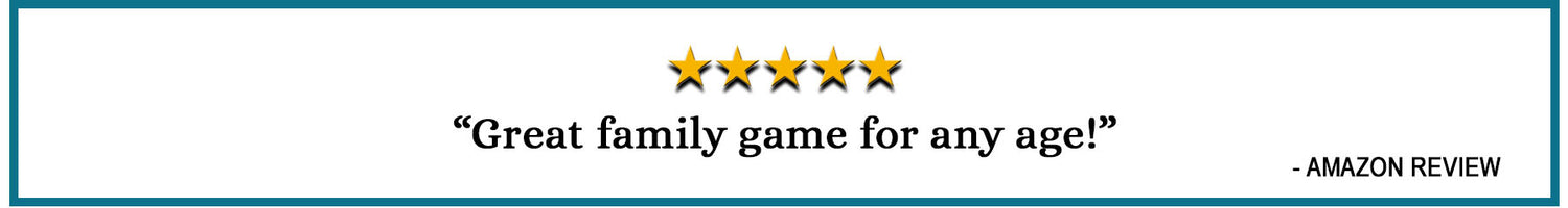 Five-star rating from Amazon with a review text 'Great family game for any age!' 