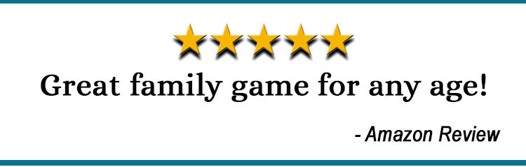 Five-star rating with review text "Great family game for any age!" 
