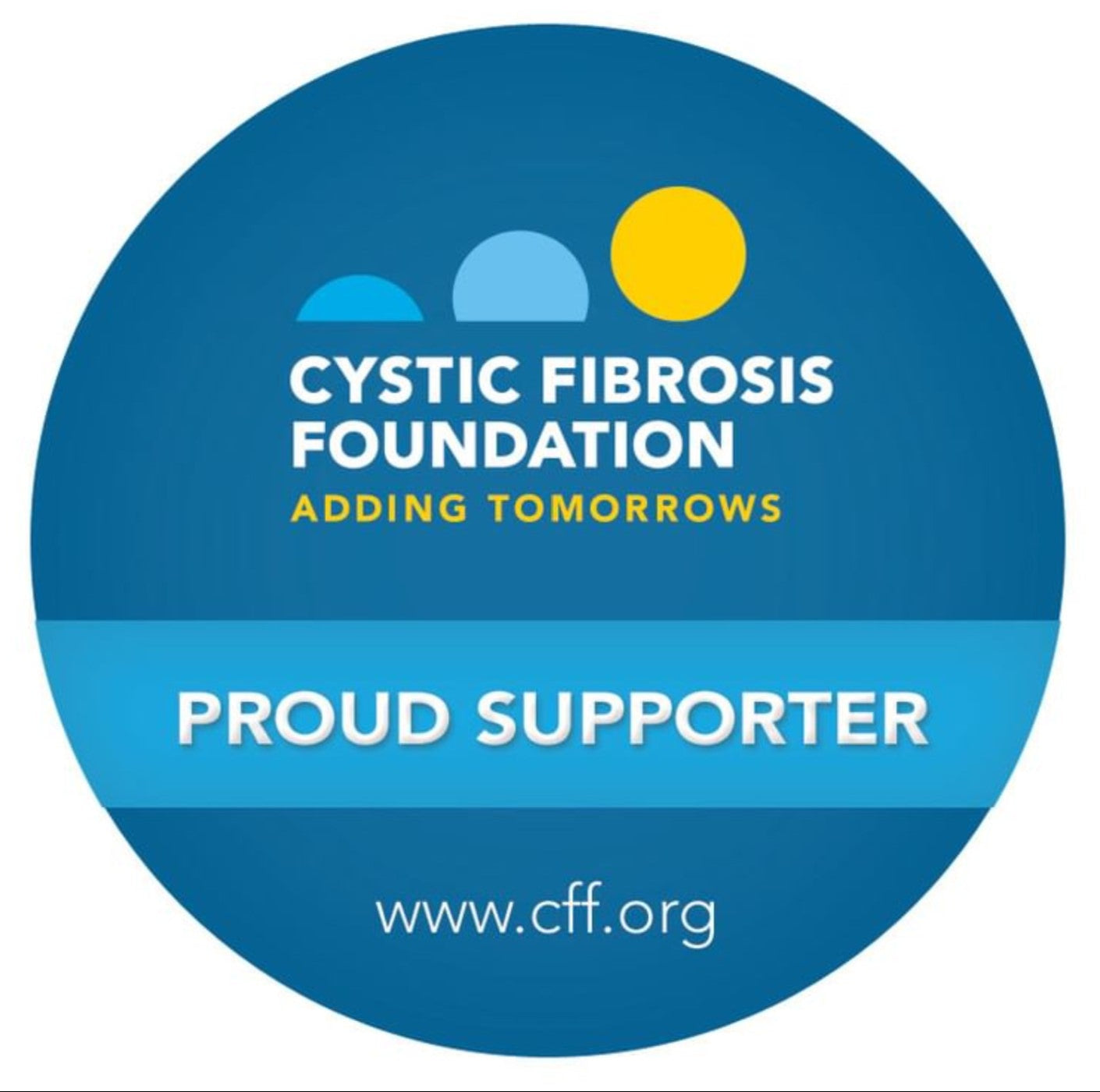 Proud Supporter badge for the Cystic Fibrosis Foundation